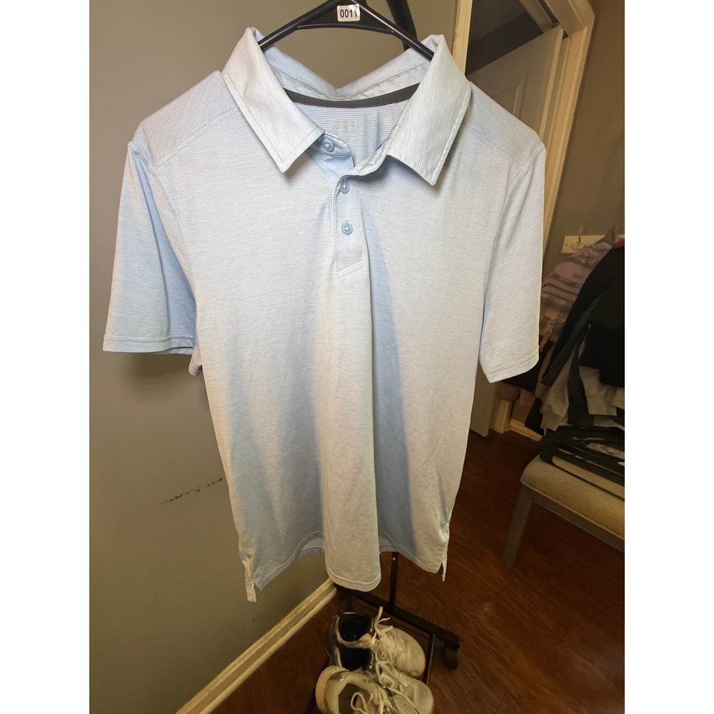 DSG Mens Short Sleeve Polo Shirt Light Blue Heathered Stripe Performance Golf M